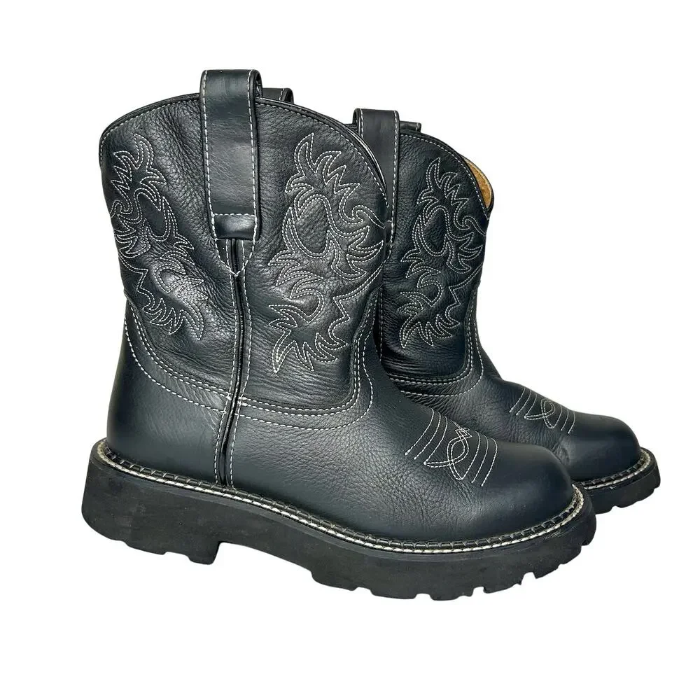 ARIAT Fatbaby Women’s Black Leather Round Toe Cowboy Cowgirl Western Boots 6.5 B - Picture 4 of 10